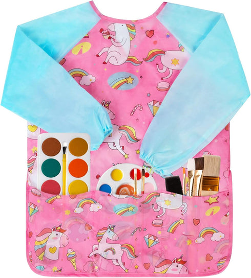 Bassion Smocks for Kids, Toddler Art Smock Waterproof Long Sleeve with 3 Pockets for Age 2-6 Years
