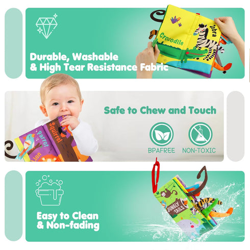 0-3-6-12-18 beiens Baby Books Toys, Touch and Feel Crinkle Cloth Book for Infant Baby Months, Early Development
