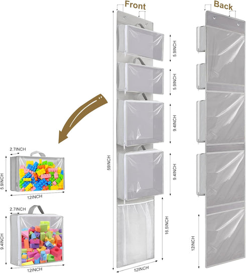 4 Closet Woodoulogy Hanging Toy Storage over Door, Block Stuffed Animal Organizer Idea with Removable Case Bag, Bi-Fold