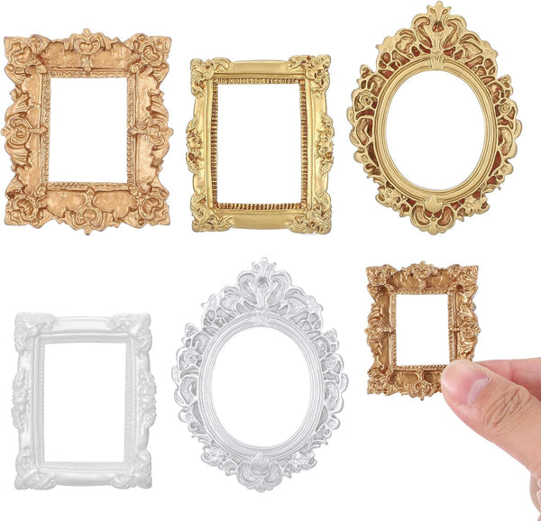 Heclia 5 Pcs Miniature Picture Frames Vintage Dollhouse Photo Frames with Carved Golden