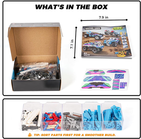 9 1 Set 8 Technic in Pull-Back Car Building - Off-Road Race Vehicle Models for Boys and Girls, STEM Engineering Toy