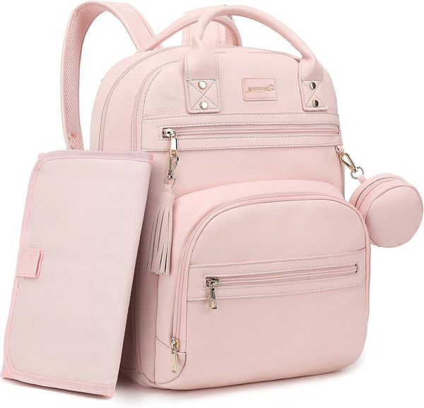 ROSEGIN Premium Vegan Leather Diaper Bag Backpack with Waterproof Changing Pad, Reinforced