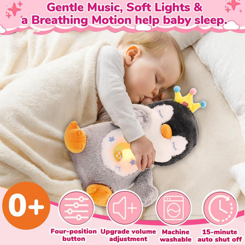4 Breathing Stuffed Animal, Soothe Snuggle Penguin Plush for Anxiety Adults and Kids, Volume Control, Machine Washable