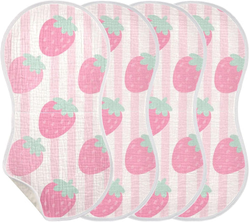 tplaotee 22x11in Cute Pink Strawberries Cotton Muslin Baby Burp Cloths Easy Care wash rag for Babies boy and Girl