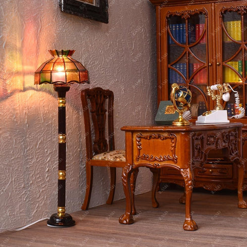 1/12 iLAND Scale Accessories of Dollhouse Lights, Classic Miniature Lamp w/Plug for Dollhouse Decoration, Mosaic