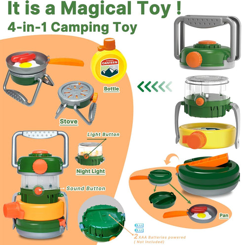 MITCIEN Kids Play Tent with Campfire, Oil Lantern with Sound, Cut Up Fruits, Marshmallow, Pretend Camping Toys for 3-6+