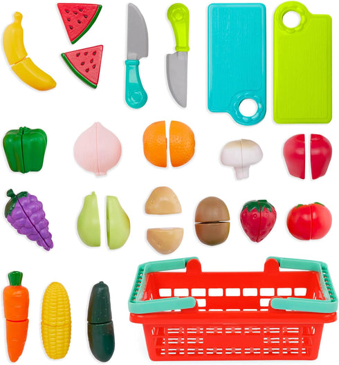 2+ Battat Play Food Toy for Kids Cooking Chef Role Play Toys Pretend Farmers Market Produce Basket Toddler Pretend