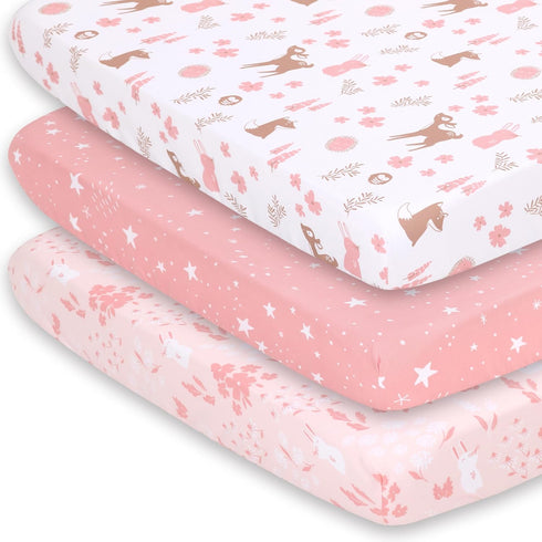 The Peanutshell 3-Pack Fitted Playard Sheets - Soft & Breathable Baby Girl
