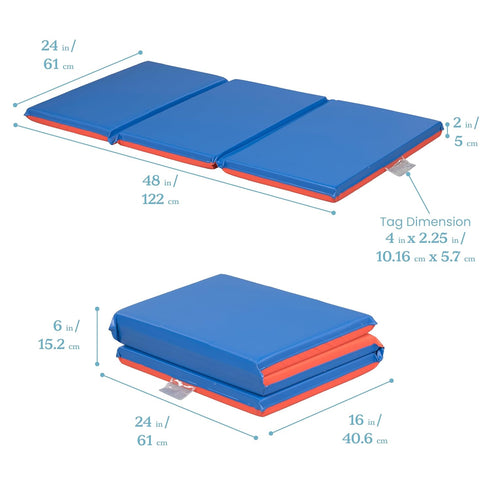 ECR4Kids 3-Section, 2in, Premium Folding Rest Mat, Sleeping Pad, Blue/Red