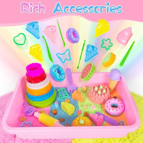 2.2lb Sands,56 3 4 5 6 7 8 Ice Cream Sensory Bin for Girls Kids,Play Sand Art Kit with Color Magic pcs Cake Molds Tools