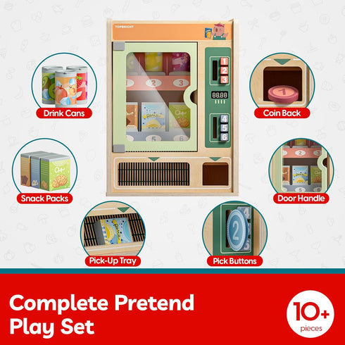 Set, 3+ TOP BRIGHT Wooden Vending Machine Play Play Food for KidsPretend Play Toys with Wooden Snack Bars and Drink