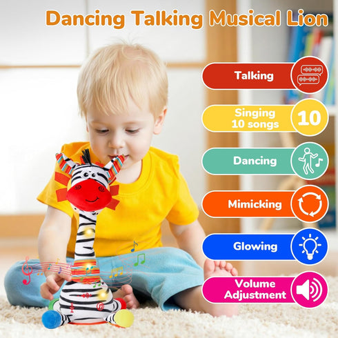 10 Tummy 1-3 Dancing Talking Zebra Stuffed Animal, Interactive Mimicking Recording Repeating Zebra Plush, Singing