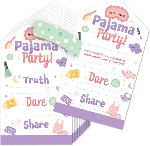 Big Dot of Happiness Pajama Slumber Party - Girls Sleepover Birthday Game Pickle Cards - Set of 12