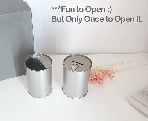 Metal Piggy Bank for Adults & Kids, No Break to Open, Easy-Open-End Lid, Silver