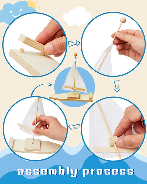 Jenaai 10 Pcs DIY Wooden Boat Kits, Unfinished Wood Blank Craft Model Boat Toy for Kids DIY Projects, Handmade Gift