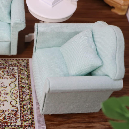 Dollhouse Couch Miniature Furniture Sofa with Pillows for Living Room Desktop Decoration Fabric Sofa Mini Home Scene