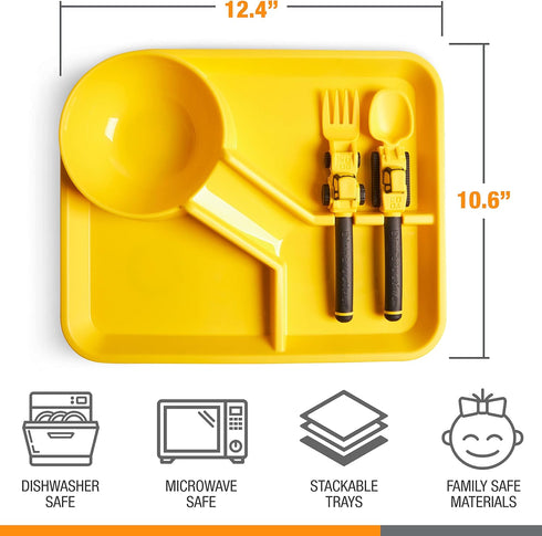 Set 3 set Dinneractive Dining for Kids - Piece Construction Themed Toddler Utensils & Toddler Plates - Toddler Forks