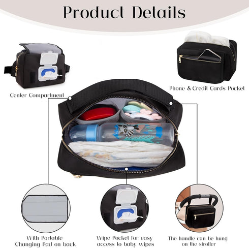 Pack printe Small Diaper Bag with Portable Changing Pad, Crossbody Fanny with Wipes Pocket for Stroller, Women Waist