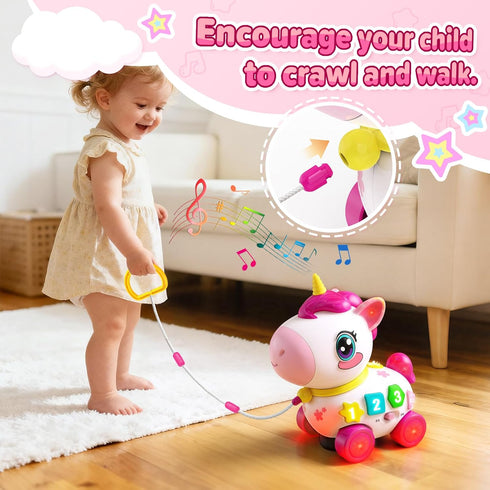 MOISTAR 1 6-12 6-12-18 Bilingual Musical Crawling Toy for Year Old Girl Gifts,Musical Unicorn Toys for Baby Months,Baby