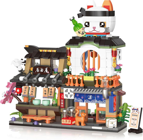 NEWABWN Japanese Street View Izakaya Shop Mini Building Blocks, MOC Creative Cute