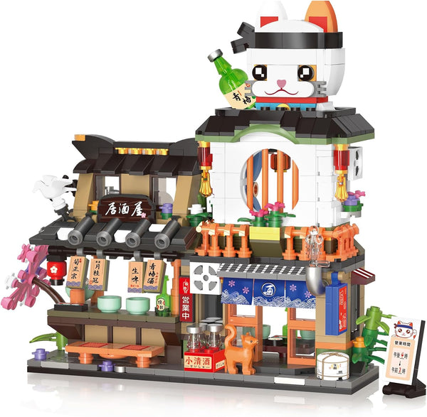 NEWABWN Japanese Street View Izakaya Shop Mini Building Blocks, MOC Creative Cute