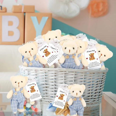 20 Sets Miniature Bear with Clothes, 4.7 Inch Stuffed Plush Bear Decorations, Baby Shower Doll Favors, Blue