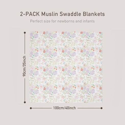 (35" 40") 2-Pack GLLQUEN BABY Muslin Swaddle Blankets Breathable Receiving Blankets x Soft Baby Blankets for Girls
