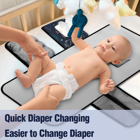 Pink Portable Changing Pads- Waterproof Foldable Baby Changing Mat Dinosaur Pattern Diaper Changer Travel Bag, Smart