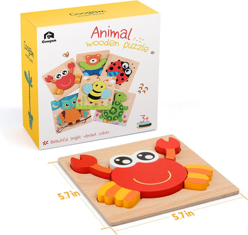 Coogam Wooden Jigsaw Puzzle Set, 6 Pack Animal Shape Montessori Toy for Early Learning Gift Game