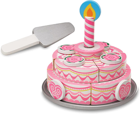Set Set 3+ Melissa & Doug Triple-Layer Party Cake Wooden Play Food - Birthday Cake Pretend Food Play for Toddlers, Kids