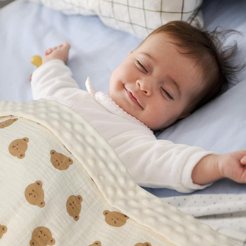 Fluffy-Backed Swaddle Blankets - Double Layer Muslin 100% Cotton Front, 30 x 41 Inches for Unisex Newborn