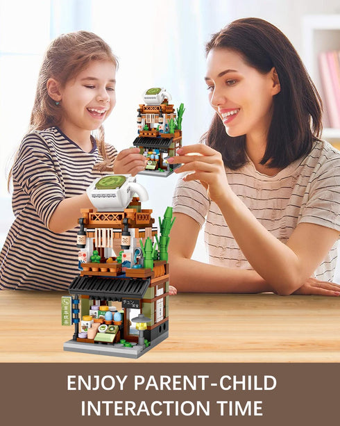 Set 379 (1656) Japanese City Street View Matcha Shop, MOC Creative Mini Building Blocks House pcs, Simulation