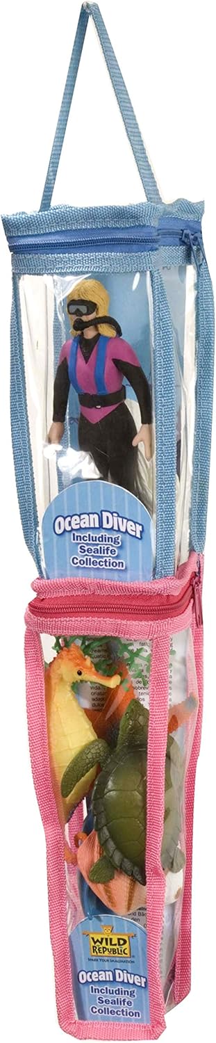 Wild Republic Female Action Figure Diver Tube, Ocean Toys, Under The Sea Party Favors, Zip Closure Packaging, 7-Pieces