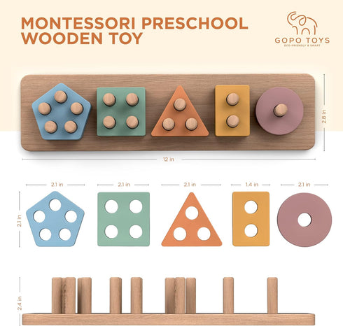 GOPO TOYS Montessori Toys for 18+ Months | Wooden Sorting and Stacking Toys for Toddlers