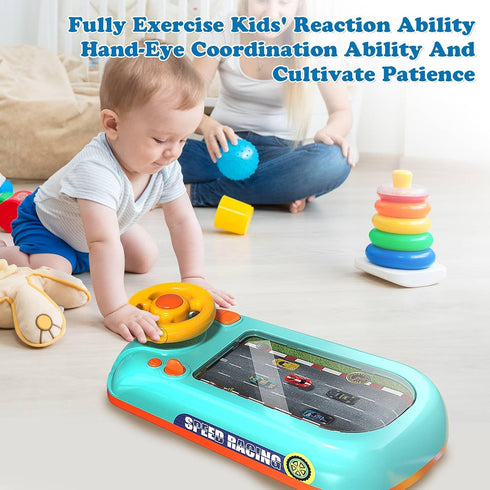 Meuytrg 3+ Car Racing Adventure Toy with Steering Wheel, Racing Adventure Car Steering Wheel Driving Games for Age Year