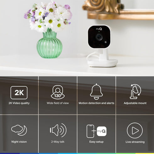 CHAMBERLAIN 2 2K 2-Way myQ Indoor Plug-in Security Camera Gen Smart Wi-Fi Camera with Night Vision, Baby and Pet