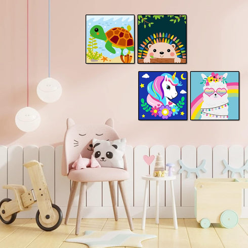 CarlonLin 4 Pack 8-12, (8x8inch) Framed Paint by Number for Kids, Paint by Numbers for Kids Ages Paint by Numbers Kits