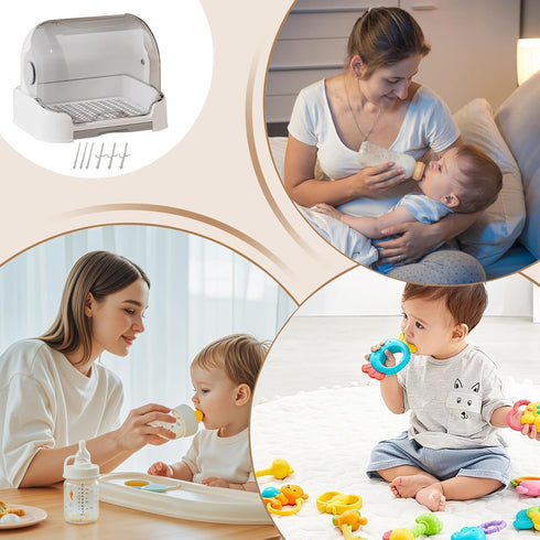 Genrico Countertop Bottle Organizer, Storage Box and Dryer with Lid for Breastfeeding Bottles Portable Dustproof