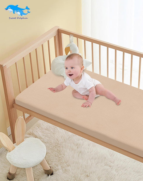 2-Pack 40S 52"x28", SWEET DOLPHIN Muslin Crib Sheets for Boys & Girls, Ultra Soft Breathable Long-Staple Cotton Fitted
