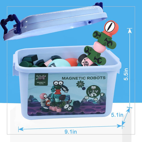 Gifts2U 35PCS Set Playset 3-6 Magnetic Robots, Magnetic Blocks for Kids with Storage Box, Stacking Robots Toy STEM