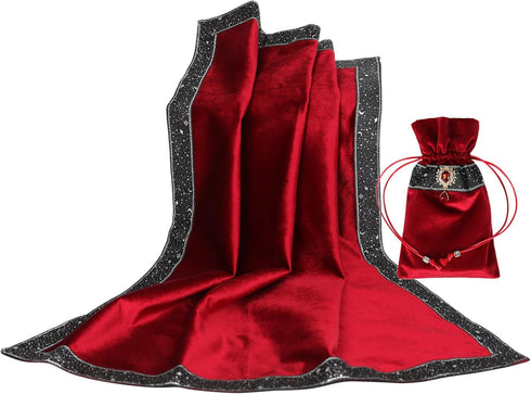 Tarot Cards Bag with Divination Tablecloth, Star River Lace Velvet Bottom with Tarot Pouch (Red)
