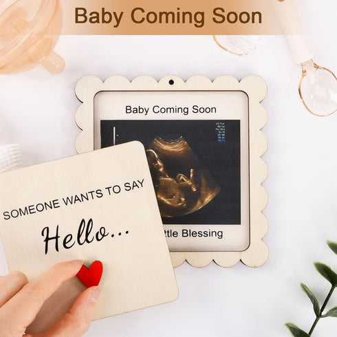 Mlatnod 3x4 Scalloped Pregnancy Announcement Box for Grandparents with Sign - Baby Coming Soon Gift, Holds Ultrasound