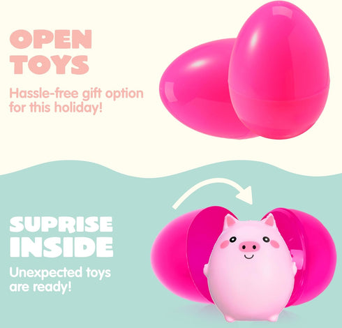 10 JOYIN Pcs Jumbo Easter Eggs Filled with Cute Stress Reliever Animal Squishy Toy for Easter Egg Hunt, Kids Party
