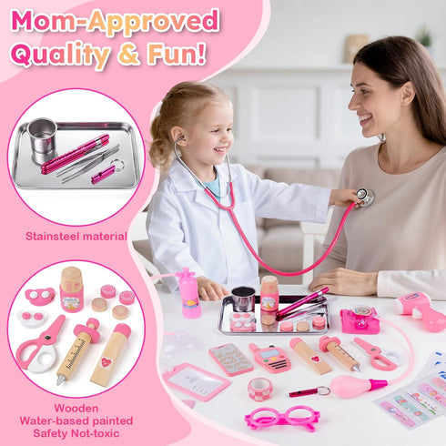 34 3-5 Set, Sundaymot Doctor Kit for Girls, Pcs Doctor kit for Toddlers with Medical Storage Bag & Real Stethoscope