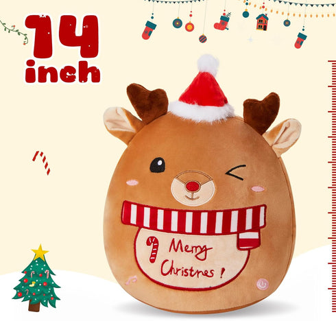 14 Inches Athoinsu Light up Musical Christmas Elk Soft Plush Pillow Xmas Reindeer Plush Pillow for Toddler Kids Boys