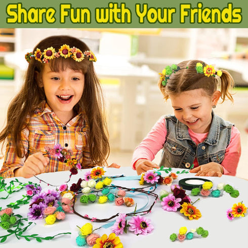 WUBOMJIO Flower Crowns Craft Kit, Make Your Own 12 PCs Floral Crowns for Kids and Teens