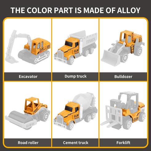 Kids Construction Truck Toys Set with Crane, Excavator, Forklift, Bulldozer, Dump Trucks, Cement Truck, Road Roller,