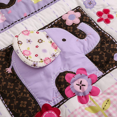 CribMATE 1 Nursery Crib Quilted Comforter PC Baby Girl Baby Boy Crib Quilt/Comforter Baby Gift Idea (Purple Elephant)