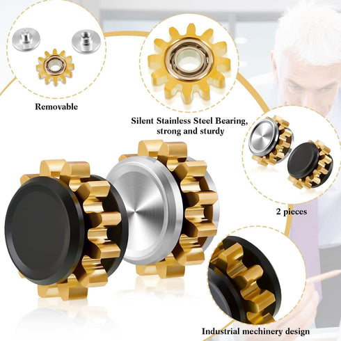 2 Pieces Copper Gear Fidget Spinner for Adults - Small Mini Solid Brass Metal with Steel Bearings, Hand Spinner