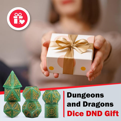 LUCKY-M DND Dice Set - Polyhedral Black Dice with Case for Dungeons and Dragons RPG Gift (Green)